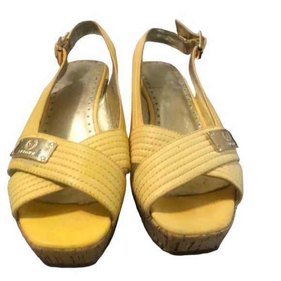 Massimo Santini Womens 6 Yellow Wedge Buckle Cork Slingback Sandals Italy … - Picture 3 of 15